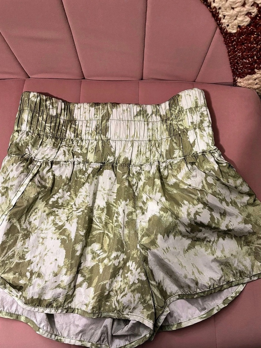 Free People Women's Floral High Waist Shorts in Green & White